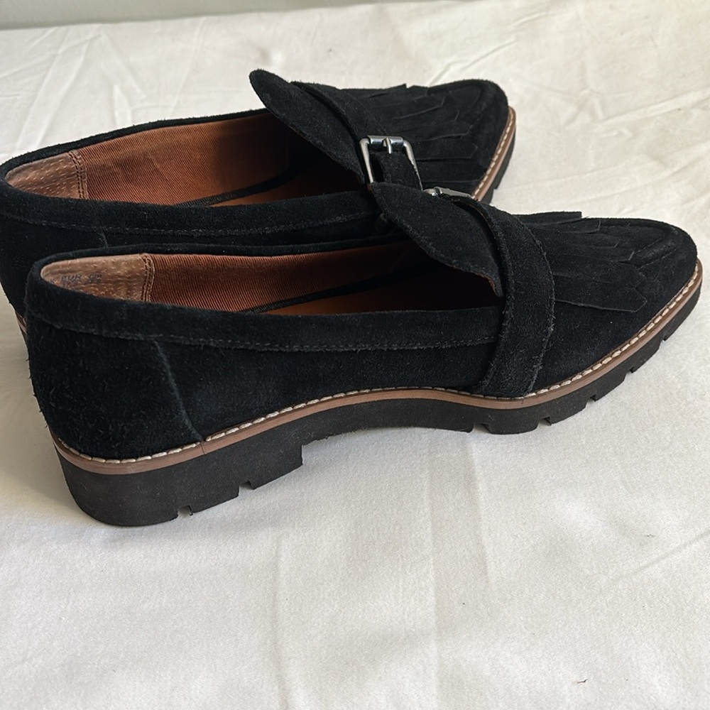 Franco Sarto Darius suede leather pointed toe fringe loafers - Picture 5 of 9